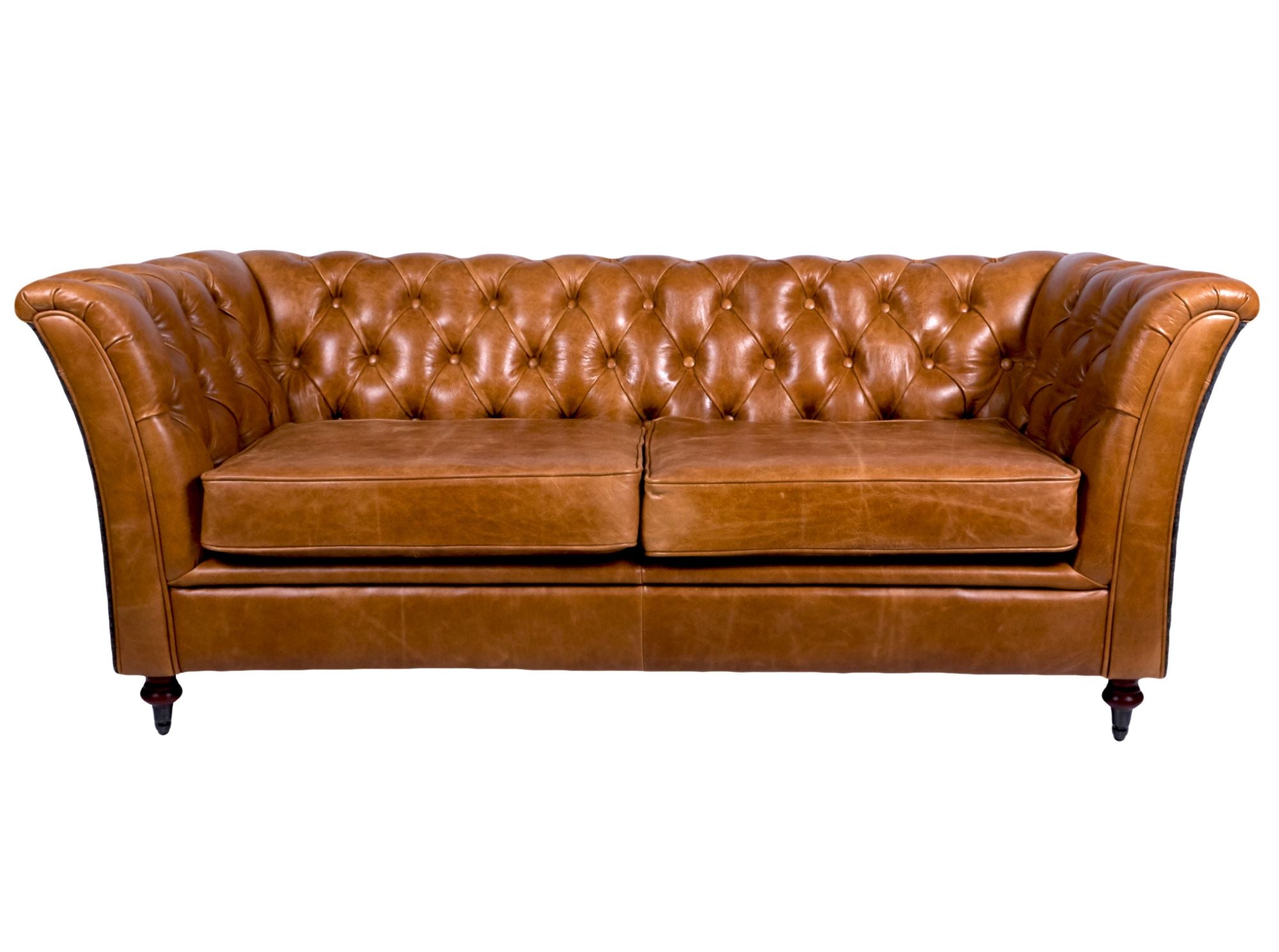 Brown Cerato Leather and Uist Night Harris Tweed Caesar Two Seater Chesterfield Sofa